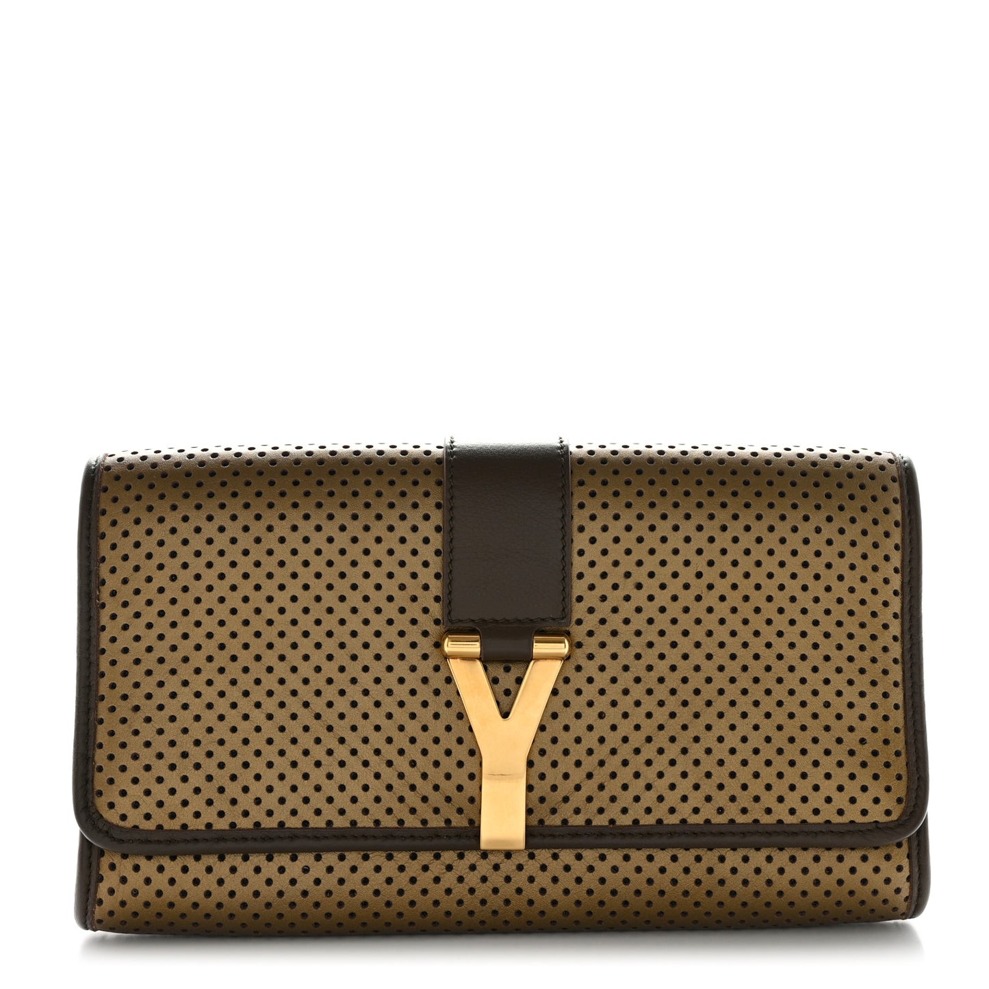 Perforated Calfskin Large ChYc Clutch Bronze