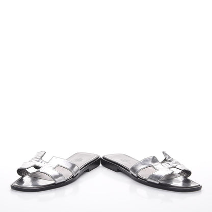 Hermes Metallic Nappa Calfskin Oran Sandals 35 Argent 9 of 11
