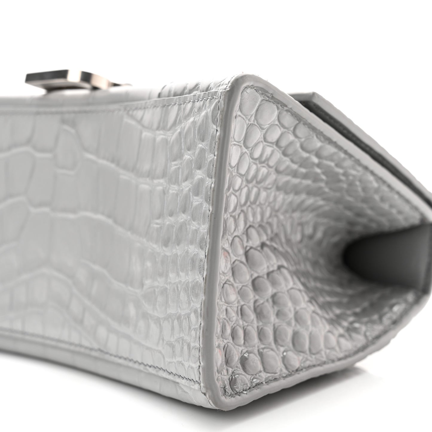 Shiny Calfskin Crocodile Embossed Small Hourglass Top Handle Bag Balenciaga Grey