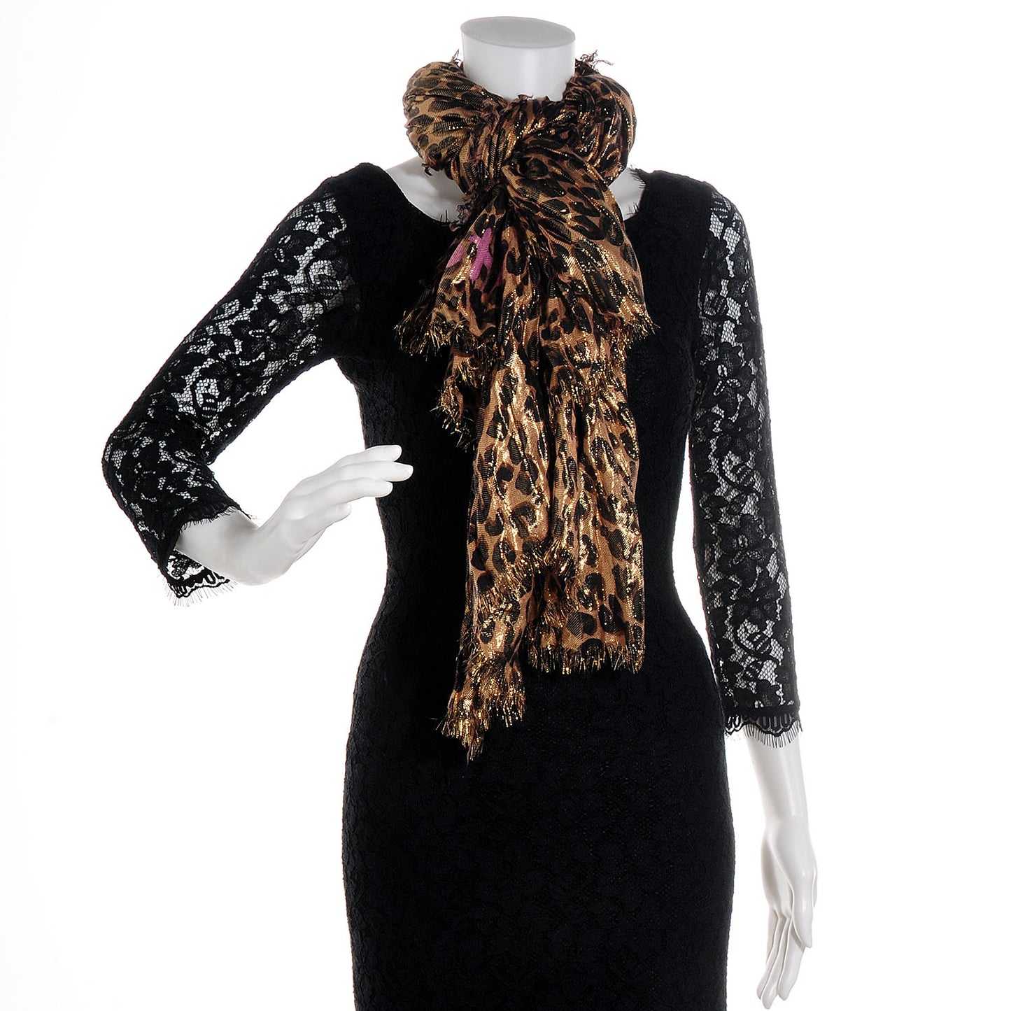 Cashmere Silk Leopard Etole Stole Disco Marron