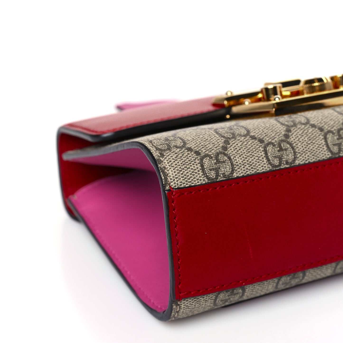 GG Supreme Monogram Calfskin Small Padlock Shoulder Bag Beige Hibiscus Red New Rosette