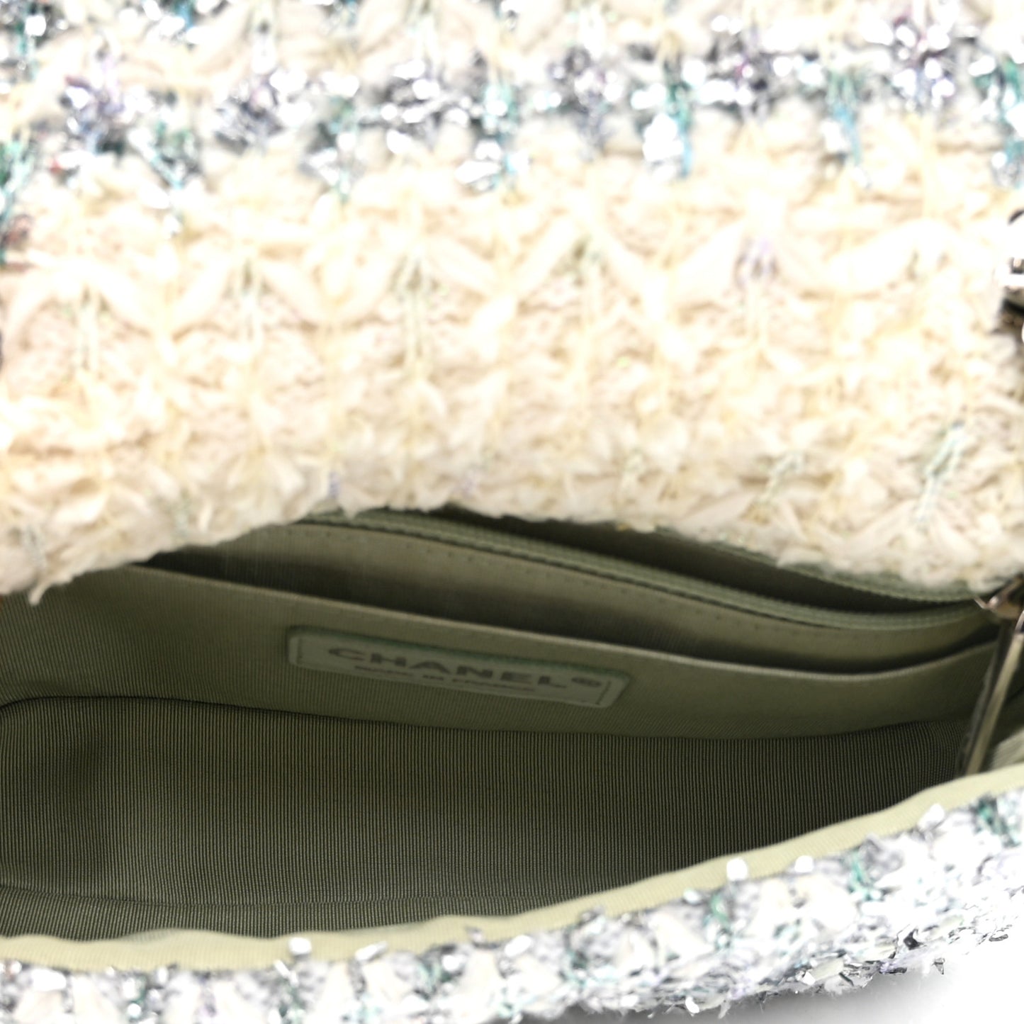 Glittered Tweed Quilted Mini Rectangular Flap Light Blue