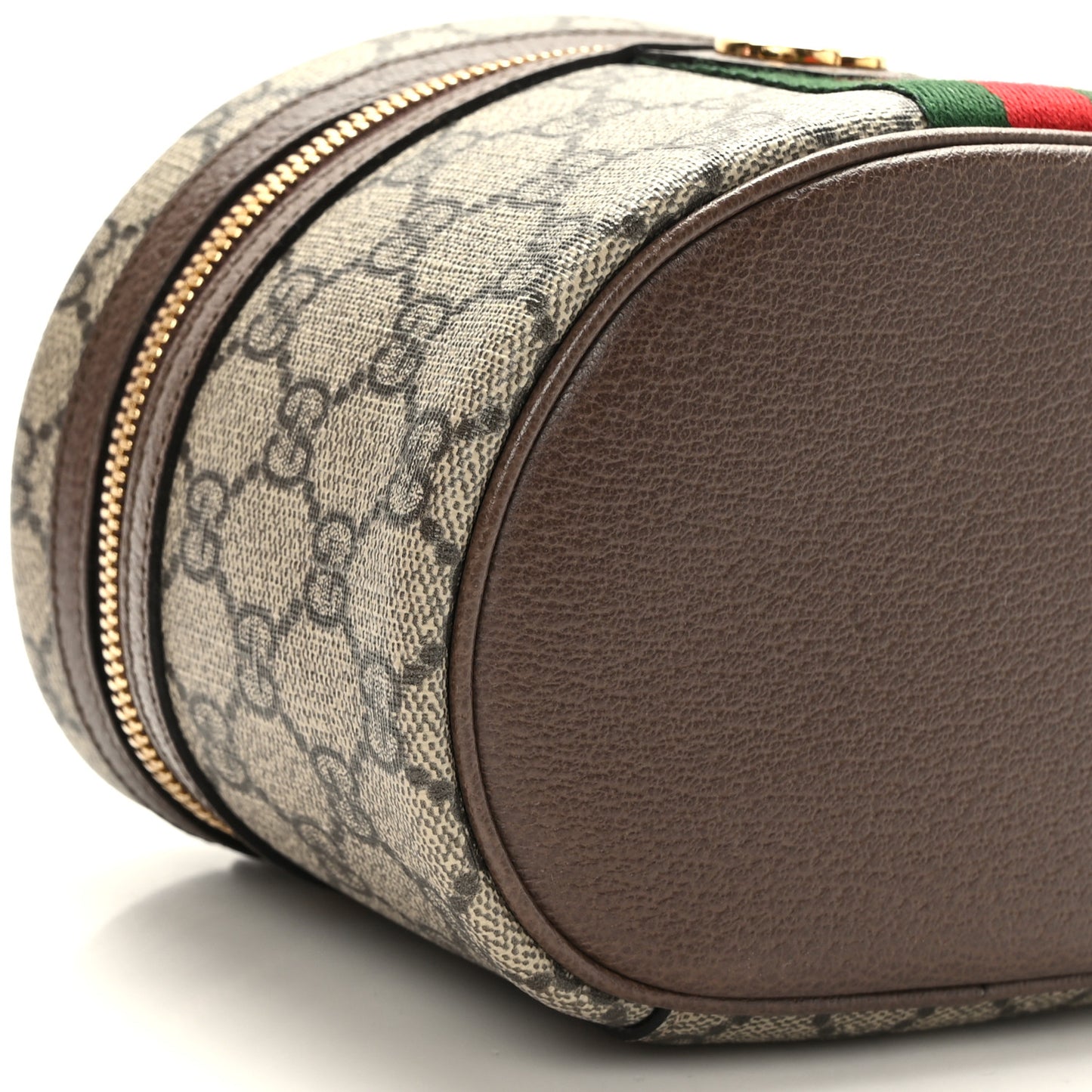 GG Supreme Monogram Textured Calfskin Web Ophidia Vanity Cosmetic Case Beige Ebony New Acero