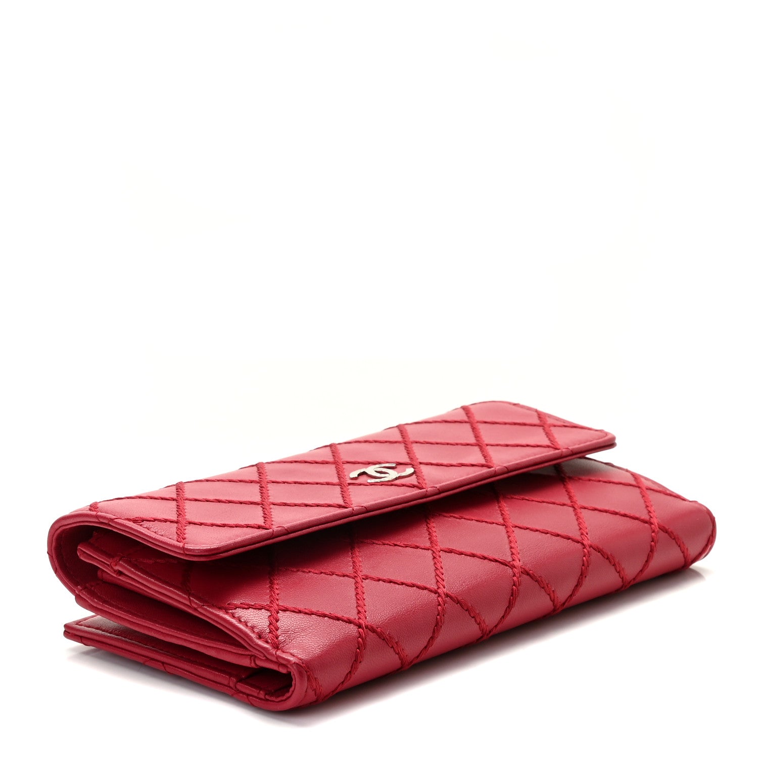 Chanel Calfskin Stitched Fancy CC Long Double Wallet Rose Fonce 7 of 9