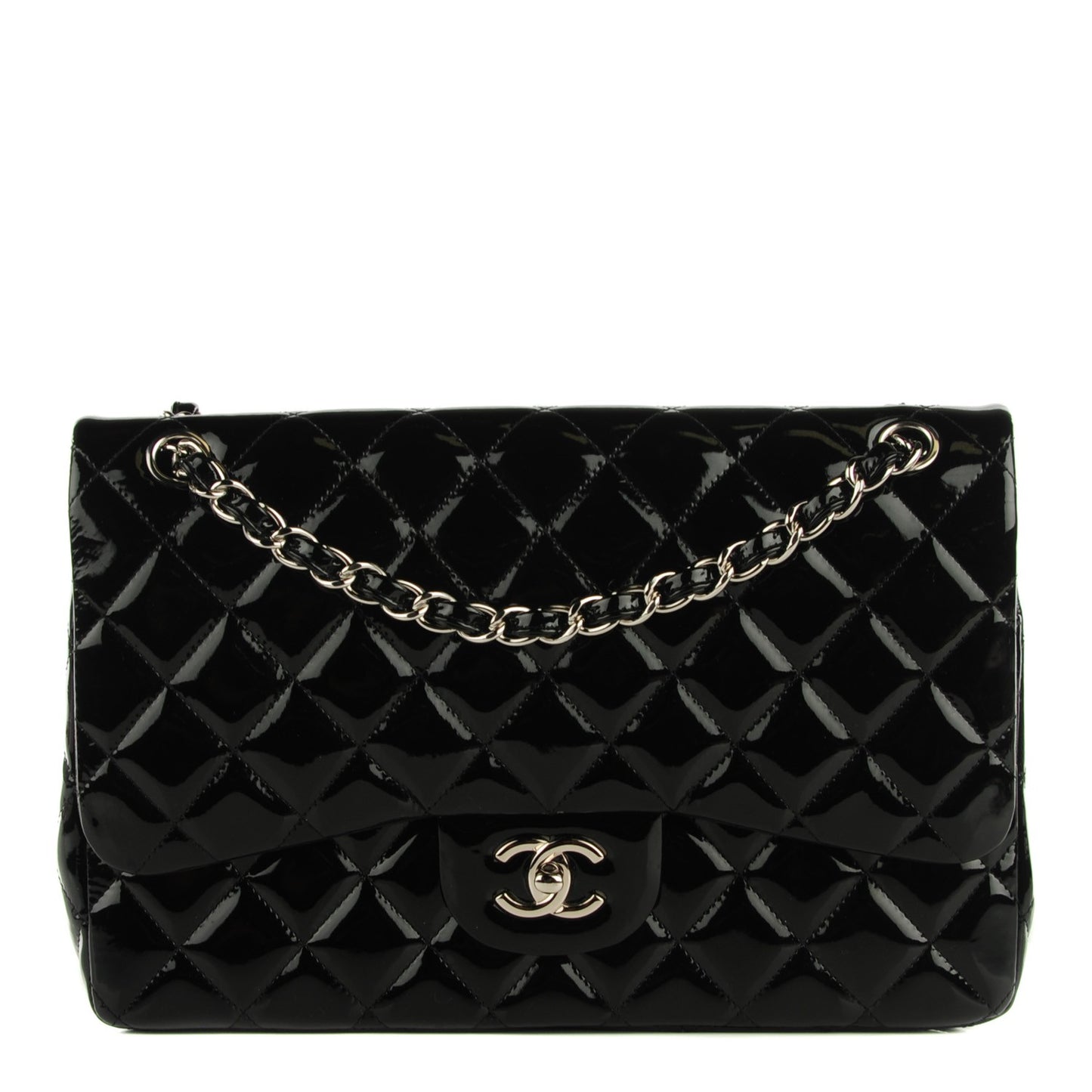 Patent Quilted Jumbo Double Flap Black