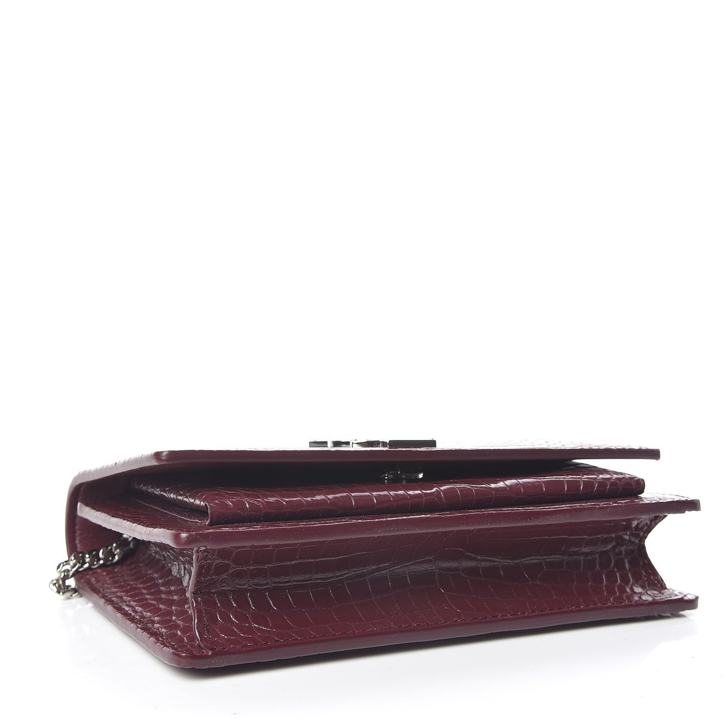 Calfskin Crocodile Embossed Monogram Sunset Chain Wallet Wine