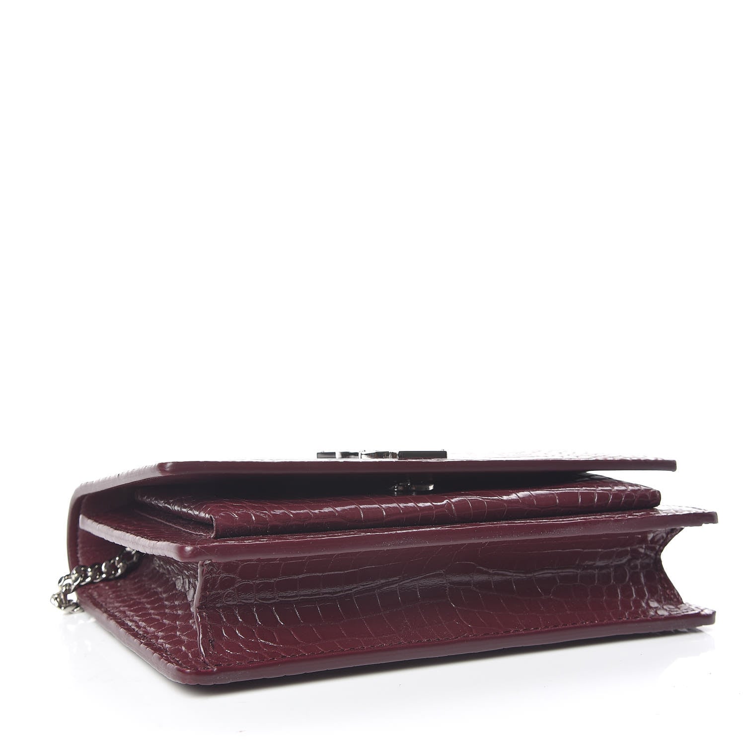 Saint Laurent Calfskin Crocodile Embossed Monogram Sunset Chain Wallet Wine 4 of 8