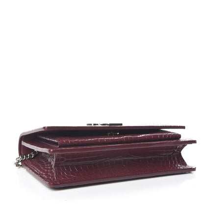 Saint Laurent Calfskin Crocodile Embossed Monogram Sunset Chain Wallet Wine 4 of 8