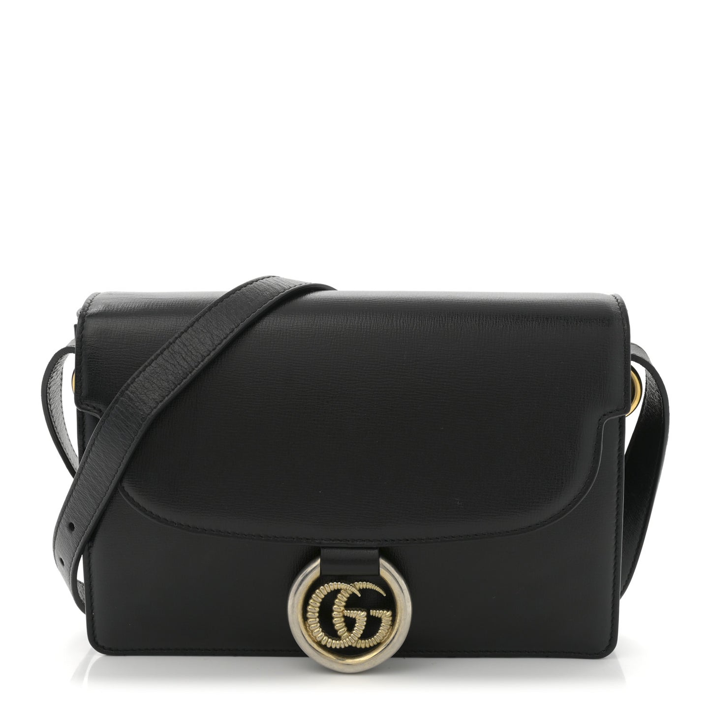 Textured Calfskin Small Torchon GG Ring Shoulder Bag Black