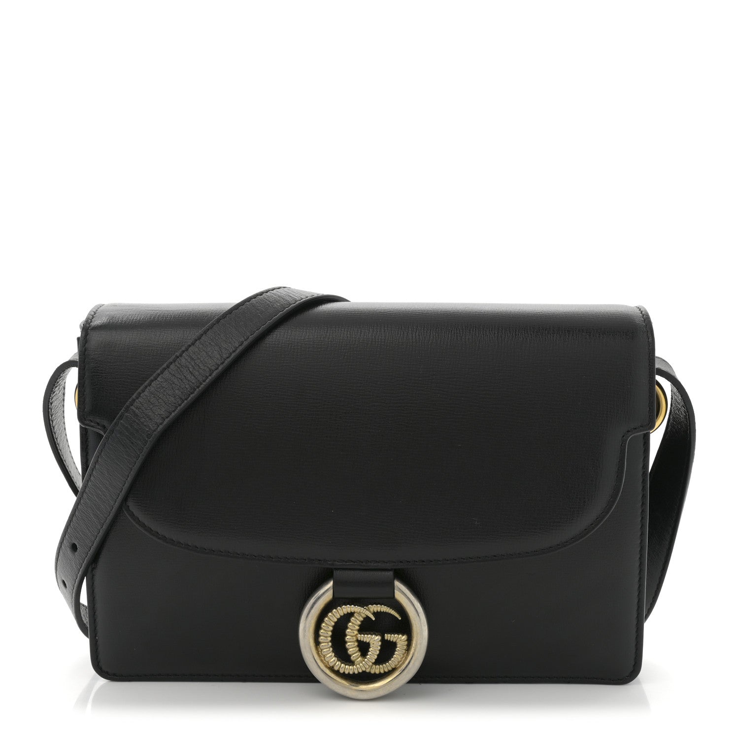 Gucci Textured Calfskin Small Torchon GG Ring Shoulder Bag Black 1 of 12