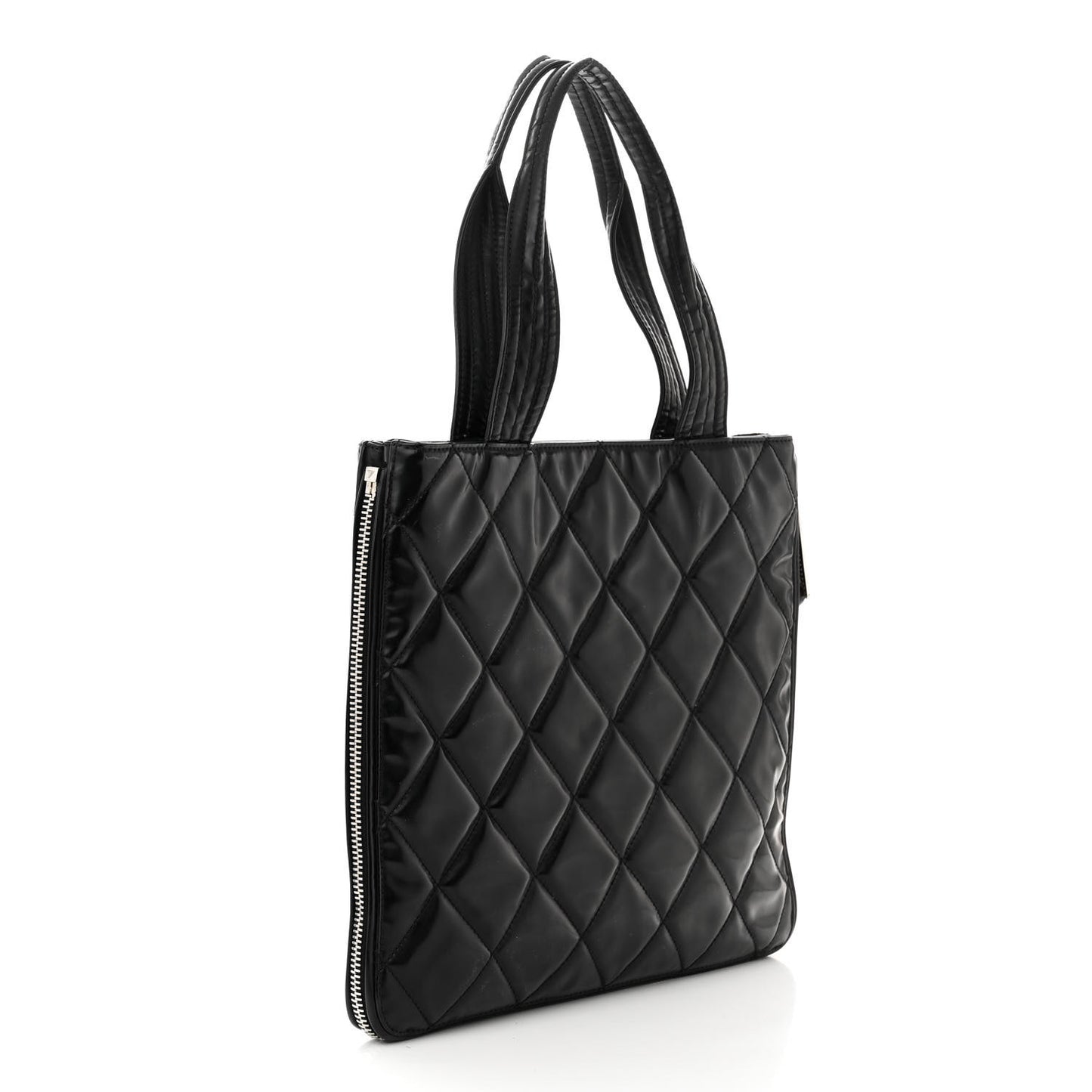 Patent Quilted Expandable CC Shoping Tote Black