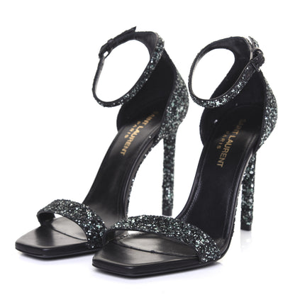Saint Laurent Glitter Amber 105 Ankle Strap Sandals 35.5 Black 2 of 10