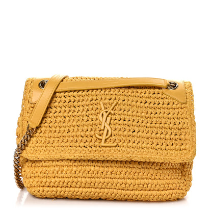 Saint Laurent Raffia Calfskin Monogram Medium Niki Chain Satchel Wheat 1 of 9