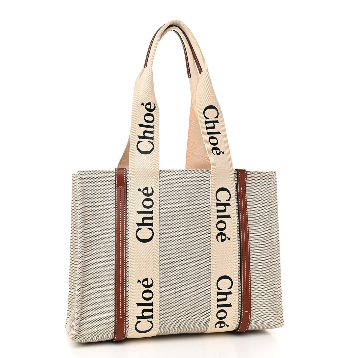 Cotton Calfskin Medium Woody Ribbon Tote White Brown