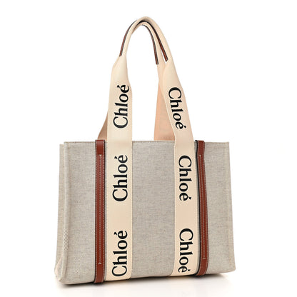Chloe Cotton Calfskin Medium Woody Ribbon Tote White Brown 3 of 10