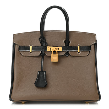 Hermes Epsom Horseshoe Birkin 25 Etoupe Black 1 of 11