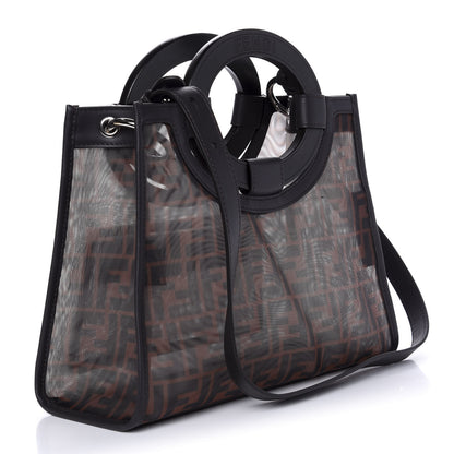 Fendi Mesh Vitello Century Cuoio FF 1974 Small Runaway Shopper Tote Marrone Black Ebano 3 of 9