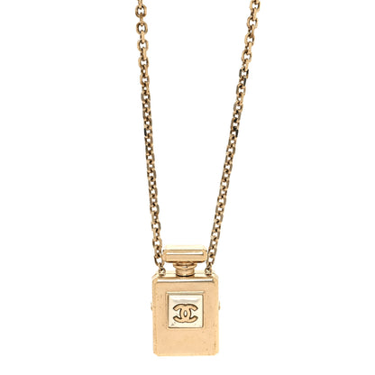 Chanel Metal Pearl Perfume Bottle CC Locket Necklace Gold 1 of 5