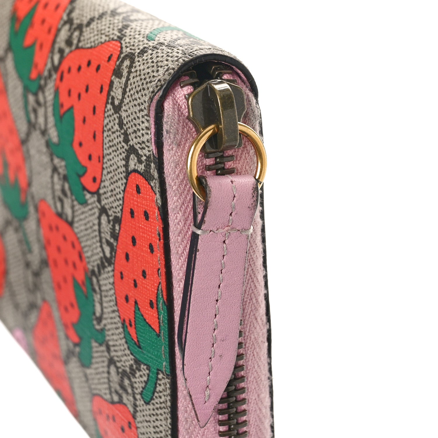 Gucci GG Supreme Monogram Strawberry Zip Around Wallet Light Pink 11 of 15