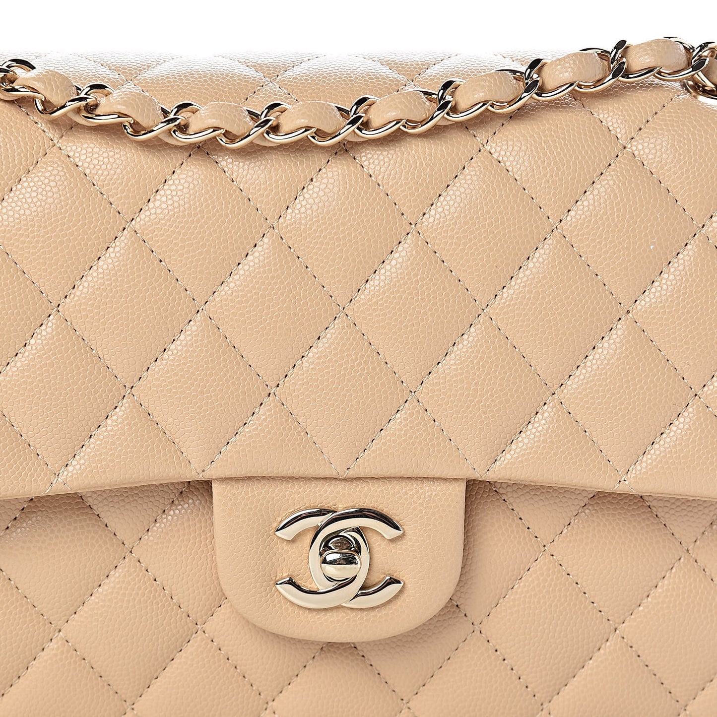 Caviar Quilted Medium Double Flap Light Beige
