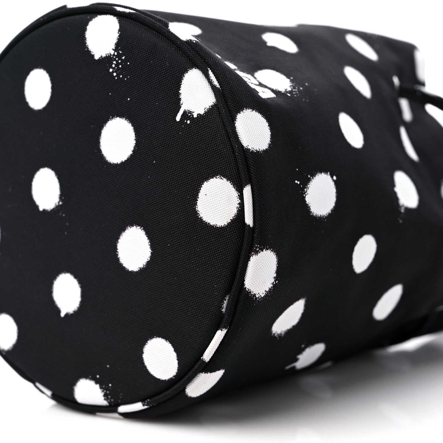Balenciaga Recycled Sport Nylon Polka Dot Logo Embroidered Wheel Drawstring Bucket Bag Black White 9 of 9