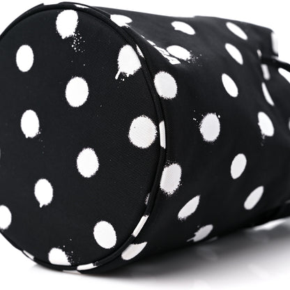 Balenciaga Recycled Sport Nylon Polka Dot Logo Embroidered Wheel Drawstring Bucket Bag Black White 9 of 9