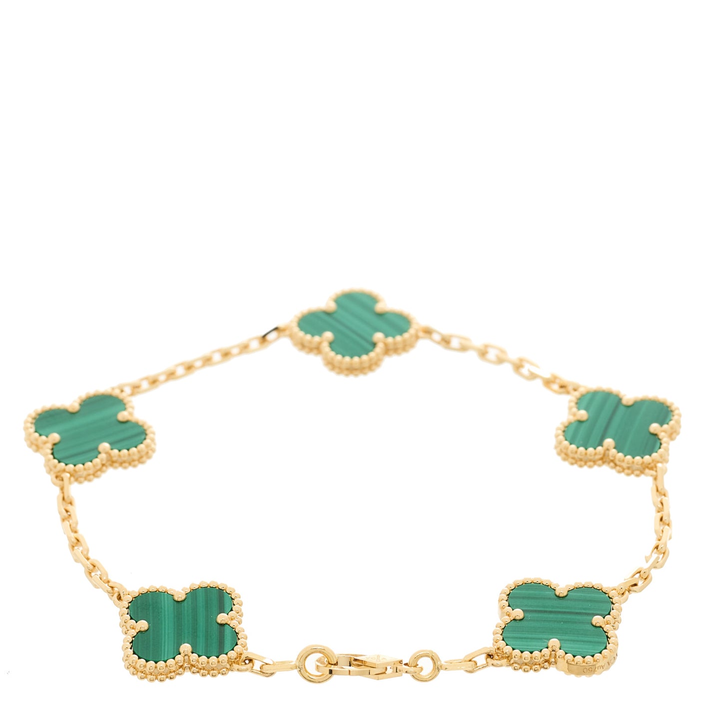 18K Yellow Gold Malachite 5 Motifs Vintage Alhambra Bracelet