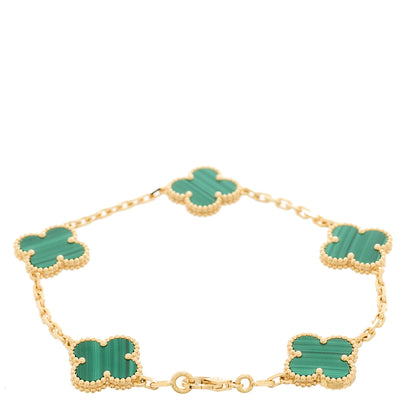 Van Cleef & Arpels 18K Yellow Gold Malachite 5 Motifs Vintage Alhambra Bracelet 2 of 5
