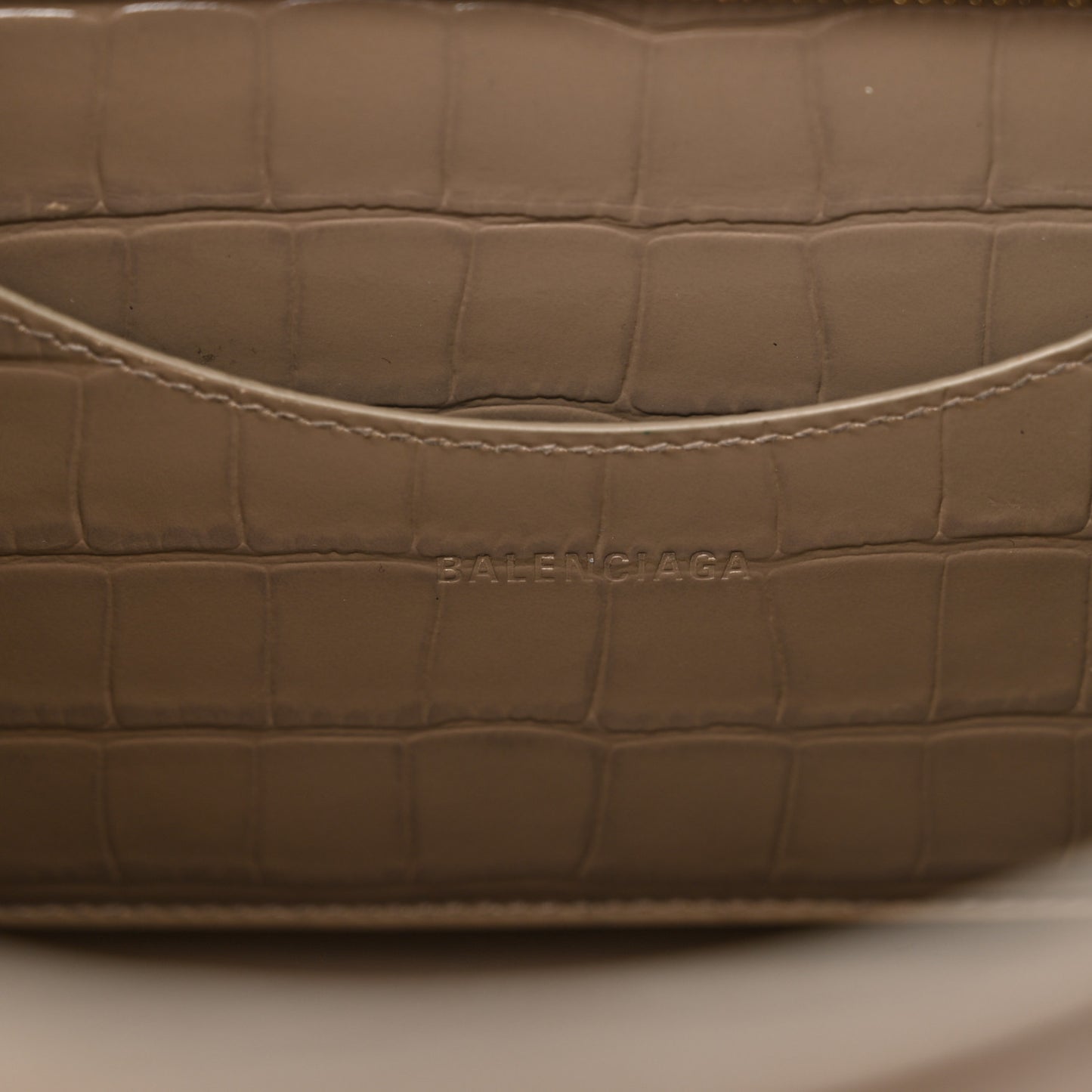 Shiny Supple Calfskin Crocodile Embossed Neo Classic Gold Hardware S City Mink Grey