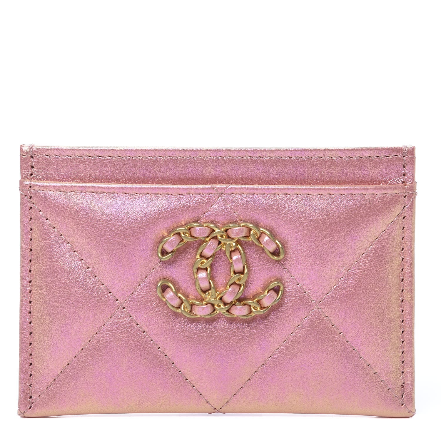 Chanel Iridescent Calfskin Quilted Chanel 19 Card Holder Pink 1 of 7