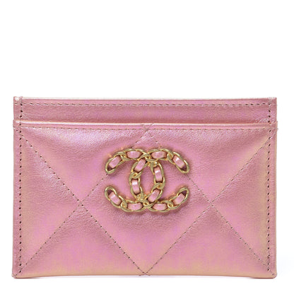 Chanel Iridescent Calfskin Quilted Chanel 19 Card Holder Pink 1 of 7