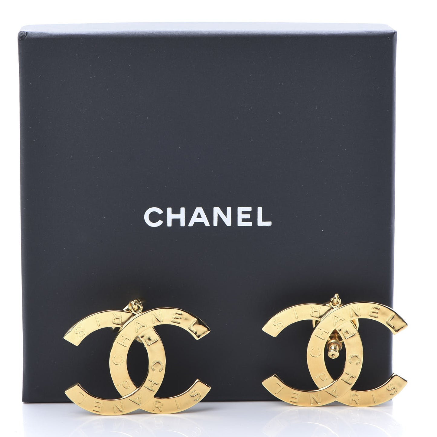 Metal Large Paris Button Earrings Gold