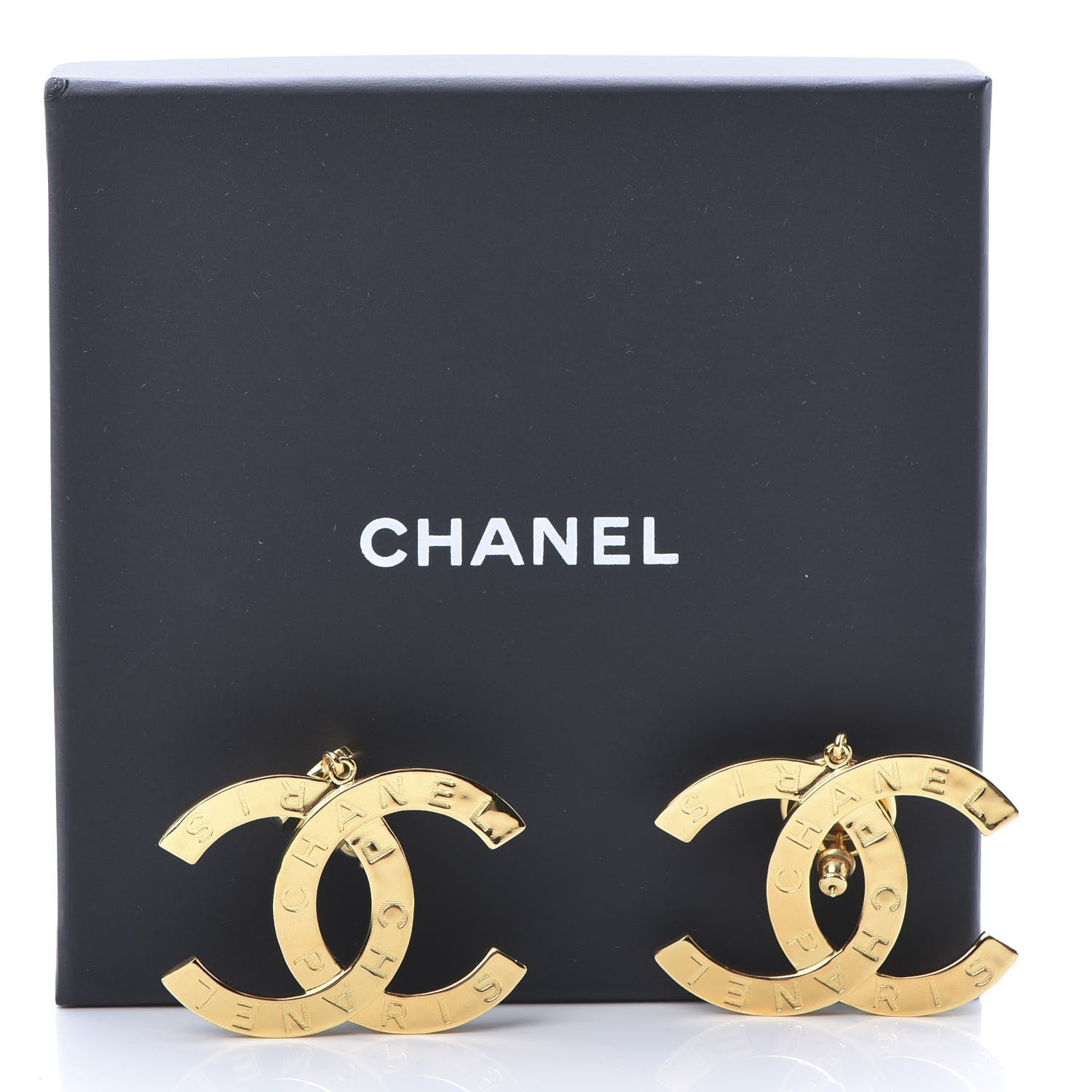 Chanel Metal Large Paris Button Earrings Gold 4 of 4