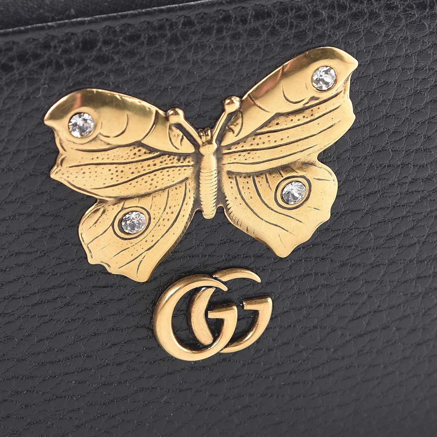 Gucci Calfskin Butterfly Zip Around Wallet Black 7 of 9