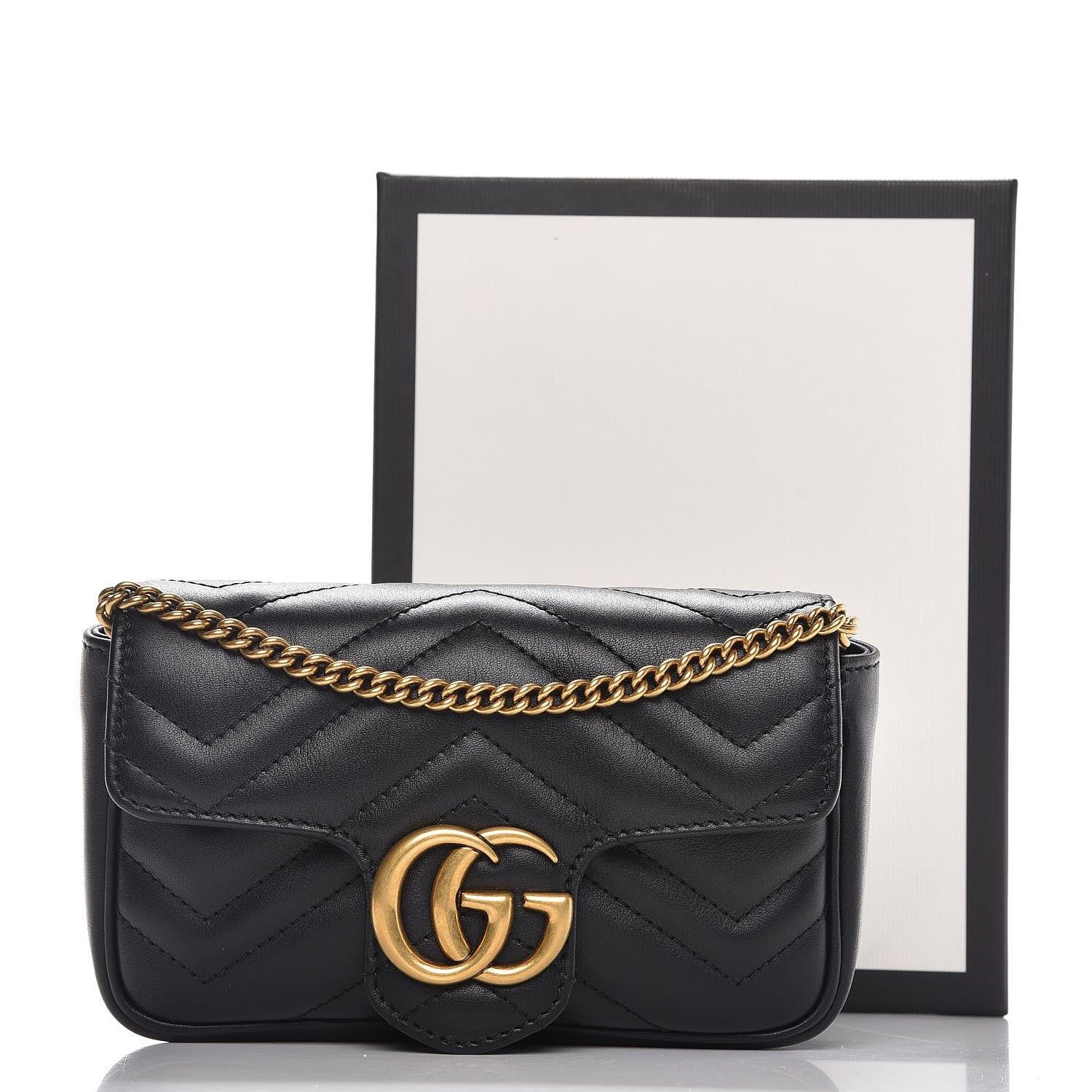 Gucci Calfskin Matelasse Super Mini GG Marmont Shoulder Bag Black 9 of 9