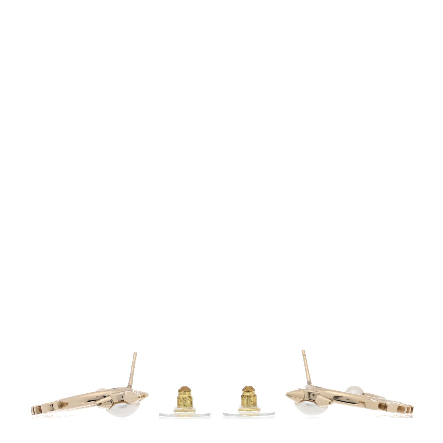 Chanel Pearl Logo Earrings Gold 3 of 5