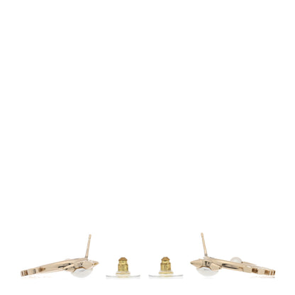 Chanel Pearl Logo Earrings Gold 3 of 5