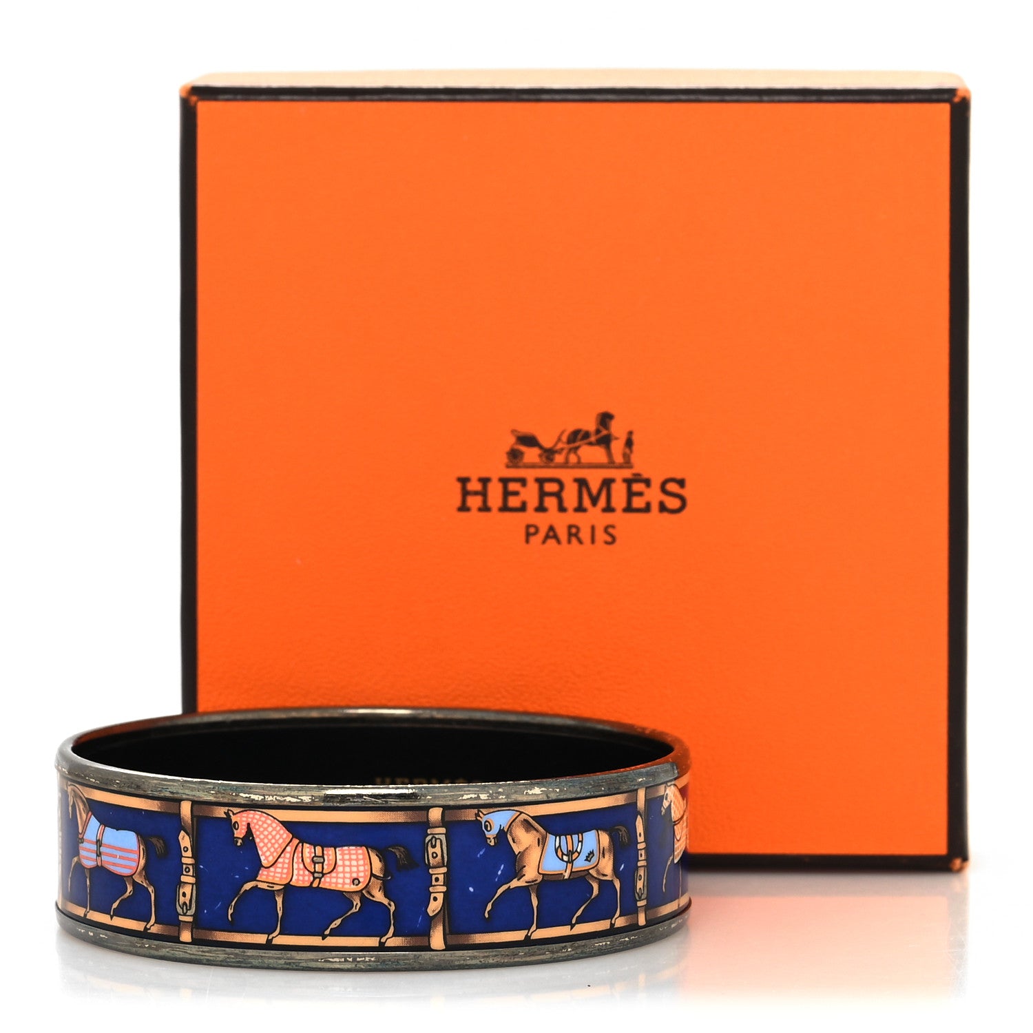 Hermes Enamel Printed Horse Riding Motif Wide Bracelet 65 6 of 6