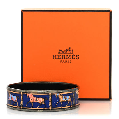 Hermes Enamel Printed Horse Riding Motif Wide Bracelet 65 6 of 6