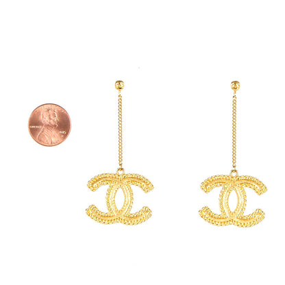 Chanel CC Drop Earrings Matte Gold 2 of 5
