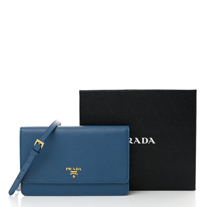 Prada Saffiano Metal Flap Wallet With Strap Cobalto 14 of 14