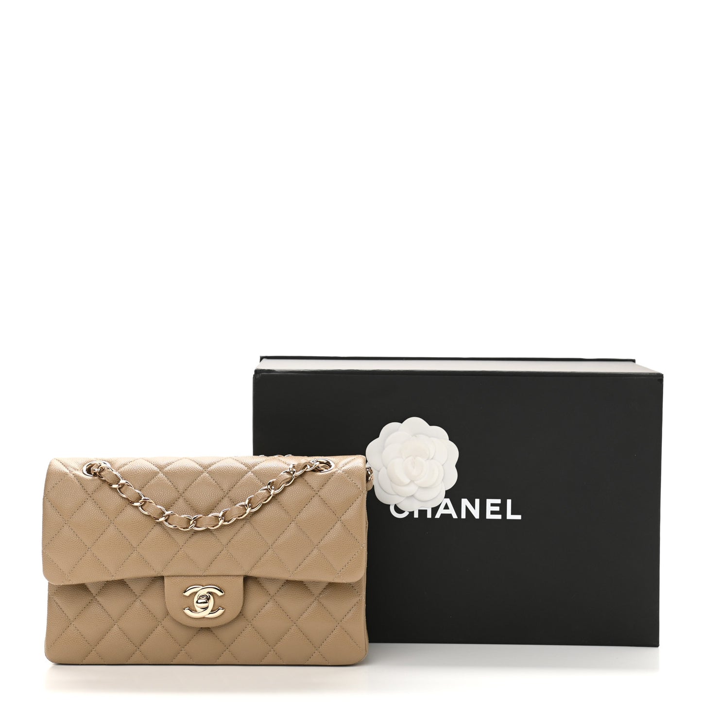Caviar Quilted Small Double Flap Dark Beige