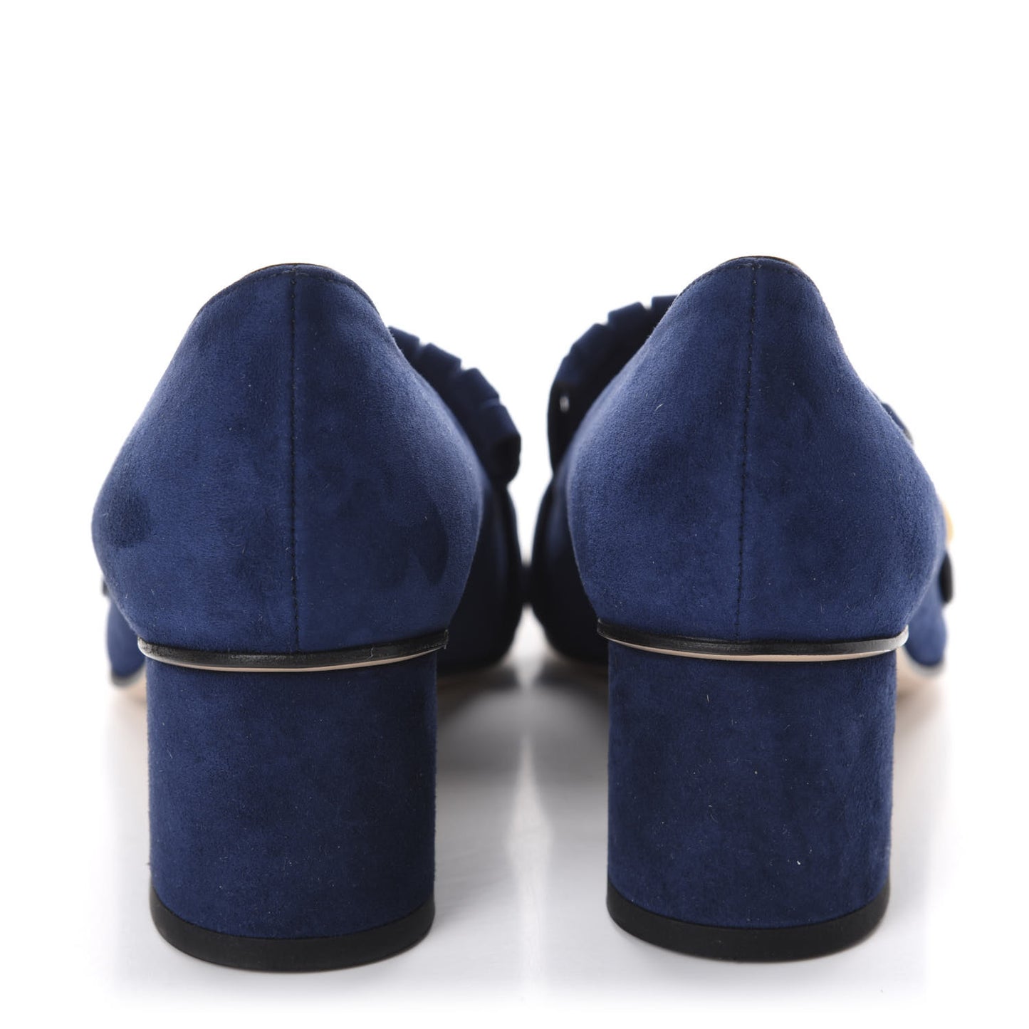 Kid Scamosciato GG Marmont Fringe 50mm Loafer Pumps 37 Blue Ink
