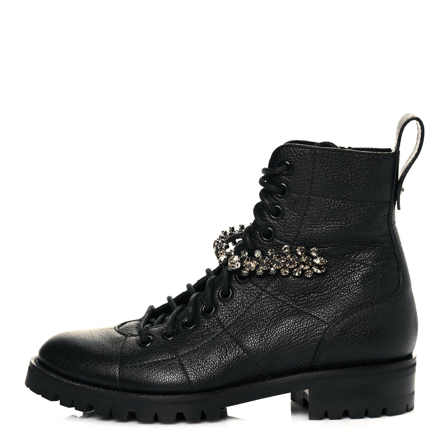 Grained Calfskin Crystal Embellished Cruz Combat Boots 35 Black