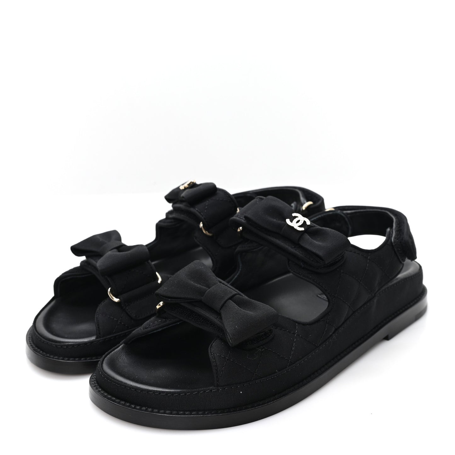 Grosgrain Quilted Bow Dad Sandals 38 Black