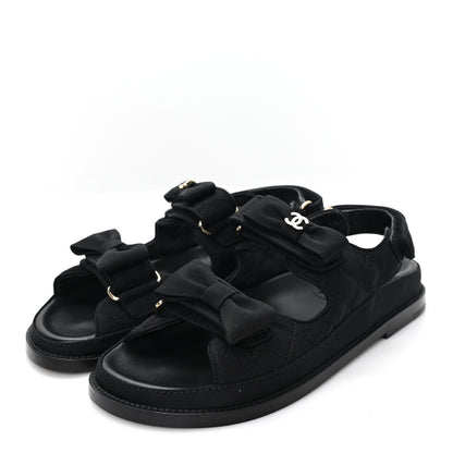 Chanel Grosgrain Quilted Bow Dad Sandals 38 Black 4 of 10