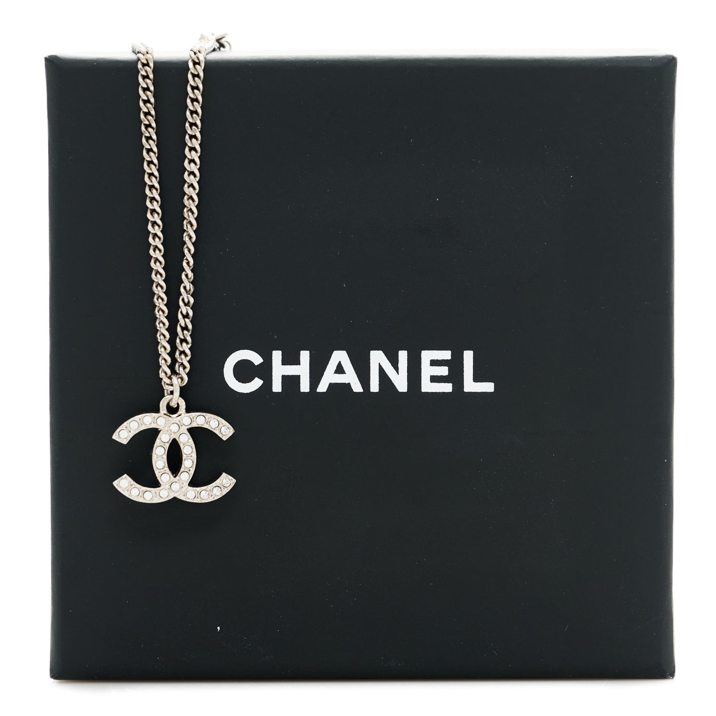 Pearl Crystal CC Pendant Necklace Silver