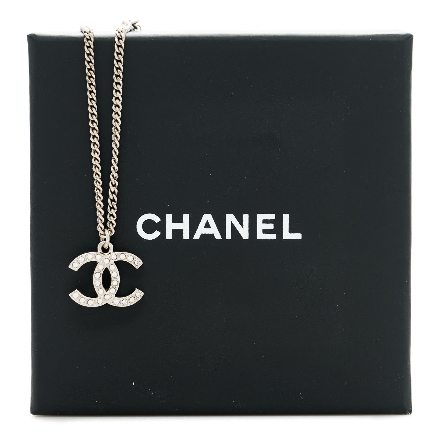 Chanel Pearl Crystal CC Pendant Necklace Silver 5 of 5