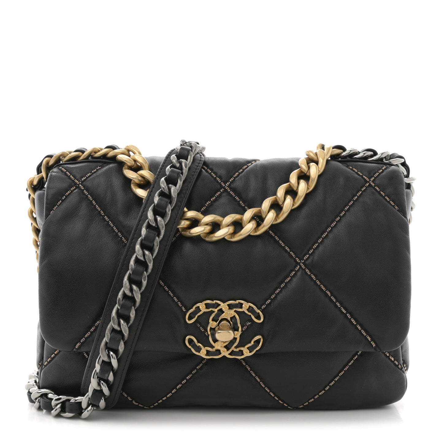 Lambskin Chain Quilted Medium Chanel 19 Flap Black