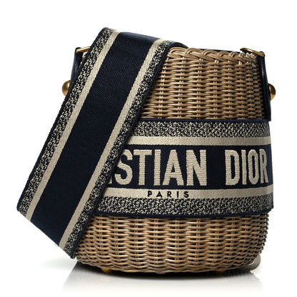 Christian Dior Wicker Oblique Drawstring Bucket Bag Blue 1 of 10